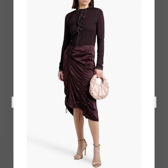 ULLA JOHNSON Asha ruffled organic wool top in Merlot Size S